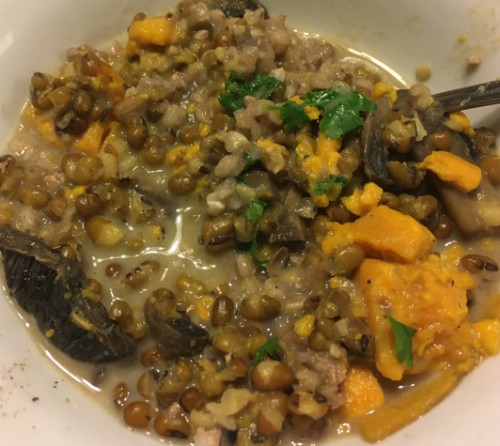 Easy Vegan, Gluten-Free Mung Bean Sweet Potato Mushroom Mild Curry