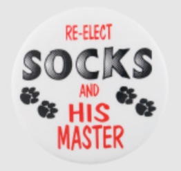 funny button reelect socks the cat and his master