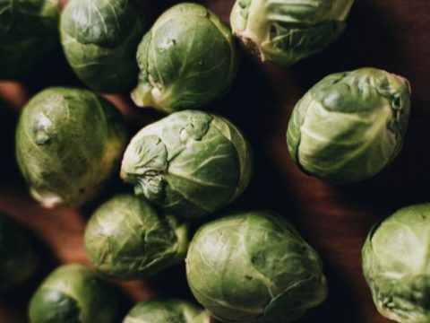 gluten-free vegan Brussels sprouts with bacon and parmesan