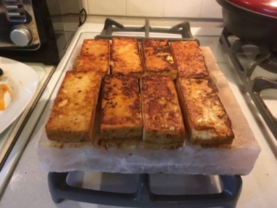 tofu cooked on salt block