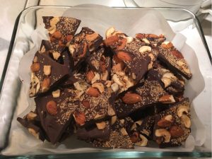 vegan chocolate bark with toasted almonds cashews coconut raisins recipe